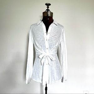 Maeve by Anthropologie White Blouse Women Size XS Tie Front Long Sleeve Collared